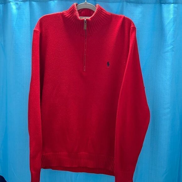 Polo Ralph Lauren Qtr zip sweater red blue - Picture 1 of 8